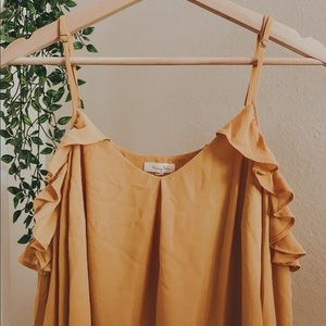 dressup boutique shoulder cutout mustard top